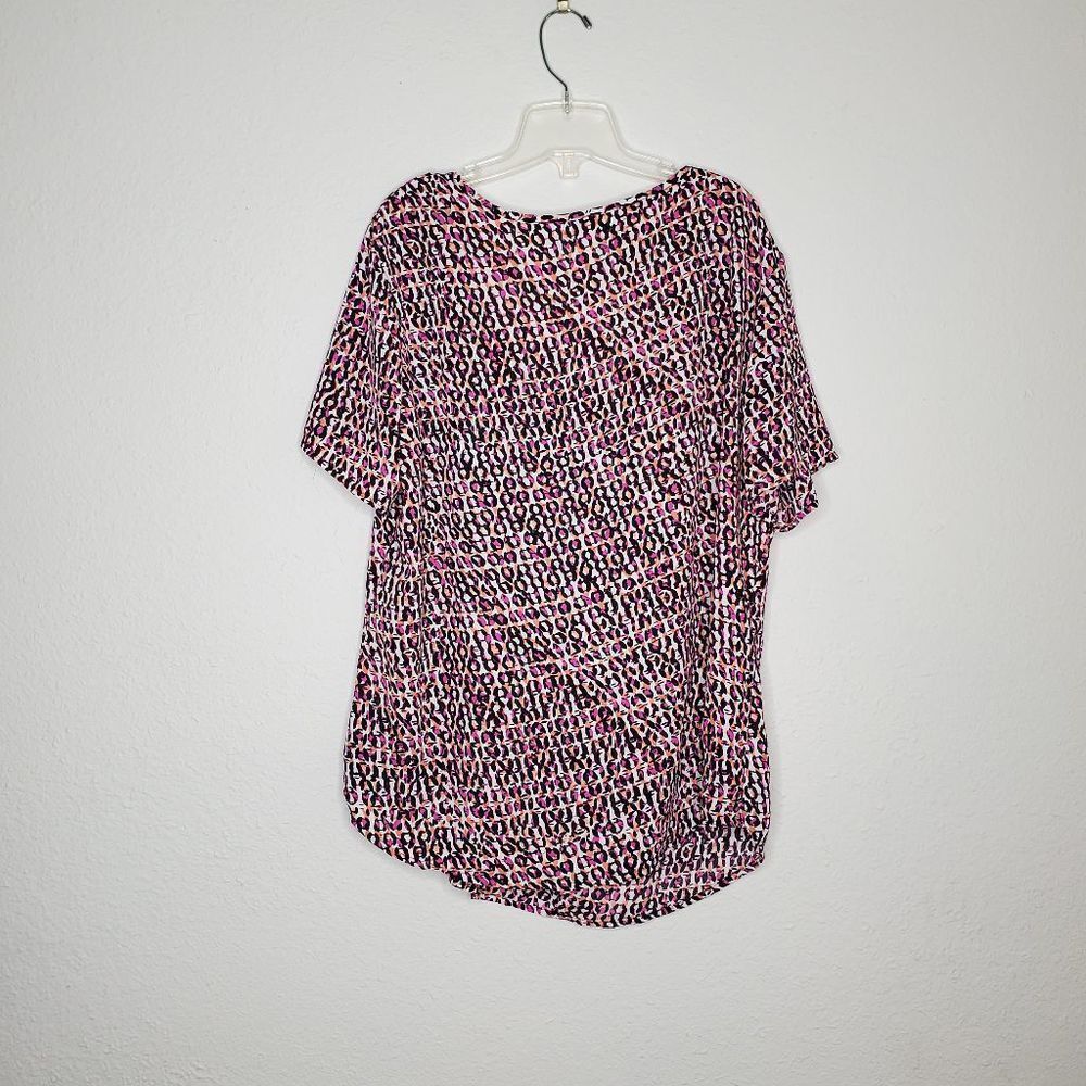 KIM ROGERS light weight geo dot pink top blouse size L - Picture 2 of 11